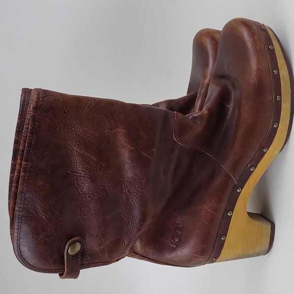 UGG Fold Over Shearling Leather Brown Mid Calf Lynnea II 1001793 Clog Boot Sz 8 - Picture 8 of 15